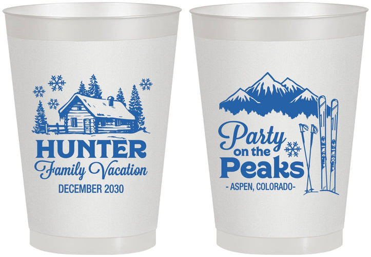 Personalized Family Vacation 8 oz Frosted Cups - Ski Trip Peaks | 180020