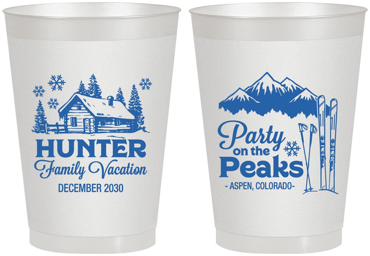 Personalized Family Vacation 8 oz Frosted Cups - Ski Trip Peaks | 180020