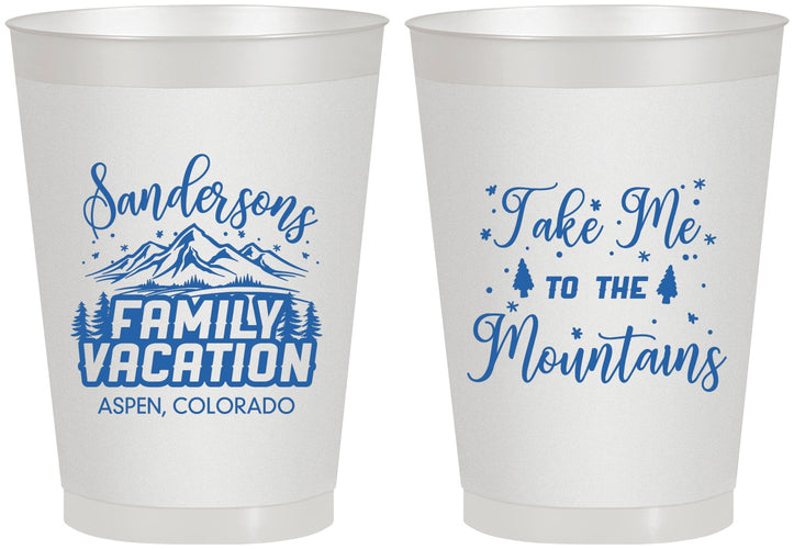 Personalized Family Vacation 8 oz Frosted Cups - Ski Trip Peaks | 180023