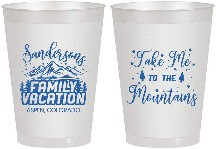 Personalized Family Vacation 8 oz Frosted Cups - Ski Trip Peaks | 180023