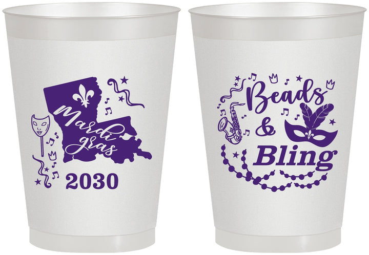 Personalized Mardi Gras 8 oz Frosted Cups - Beads And Bling | 190002