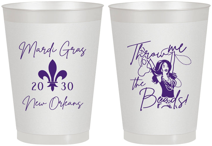 Personalized Mardi Gras 8 oz Frosted Cups - Throw Me The Beads | 190008