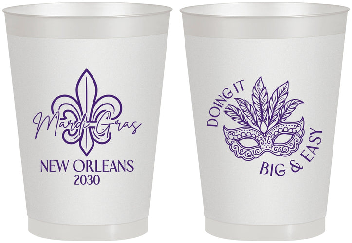 Personalized Mardi Gras 8 oz Frosted Cups - Fleur De Lis | 190010