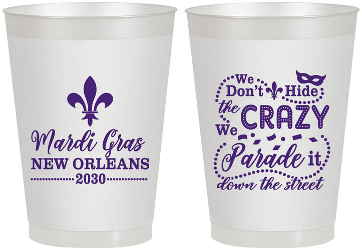 Personalized Mardi Gras 8 oz Frosted Cups - Fleur De Lis | 190013