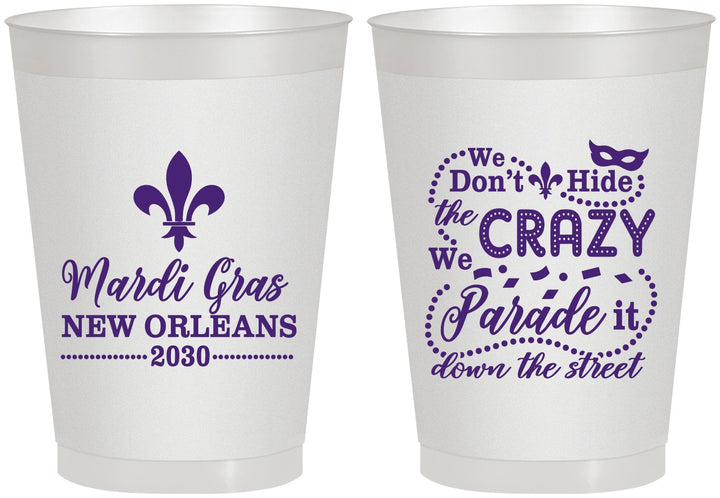 Personalized Mardi Gras 8 oz Frosted Cups - Fleur De Lis | 190013