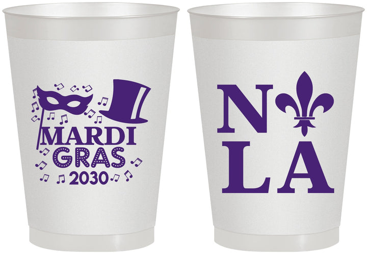 Personalized Mardi Gras 8 oz Frosted Cups - Nola Fleur De Lis | 190014