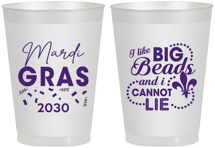 Personalized Mardi Gras 8 oz Frosted Cups - Big Bead Fleur De Lis | 190018