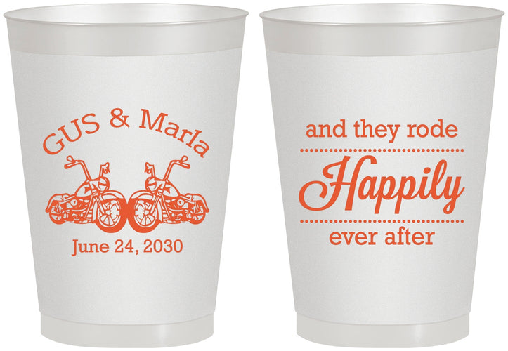 Personalized Wedding 8 oz Frosted Cups - Happily Ever After Motorcycle | 200
