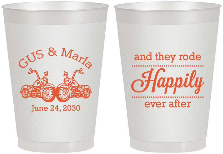 Personalized Wedding 8 oz Frosted Cups - Happily Ever After Motorcycle | 200