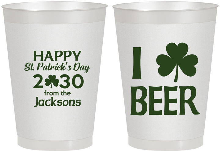 Personalized St Patricks Day 8 oz Frosted Cups - Clover Irish | 200003