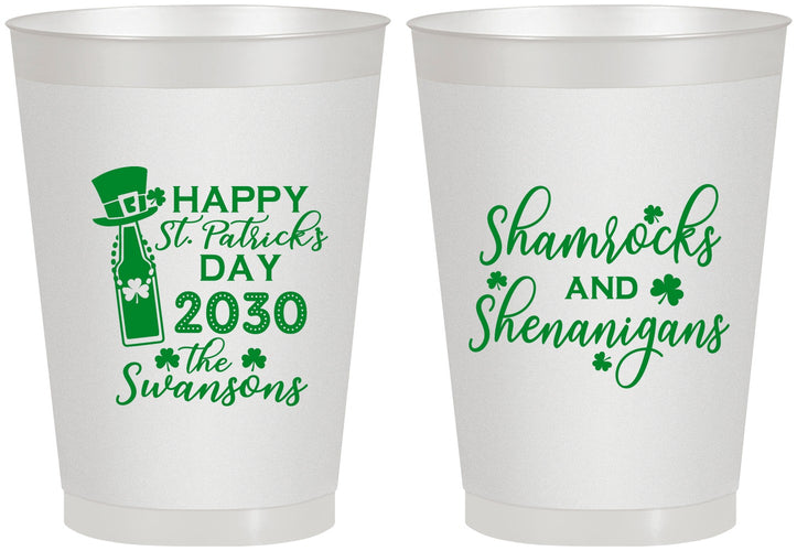Personalized St Patricks Day 8 oz Frosted Cups - Shamrocks Shenanigans | 200010
