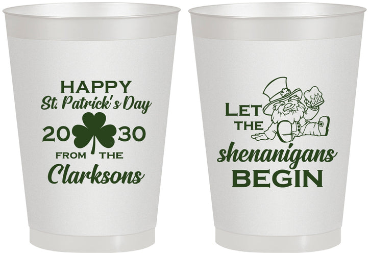 Personalized St Patricks Day 8 oz Frosted Cups - Shenanigans Leprechaun | 200011