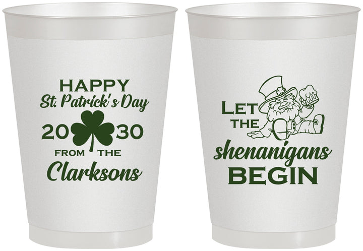 Personalized St Patricks Day 8 oz Frosted Cups - Shenanigans Leprechaun | 200011