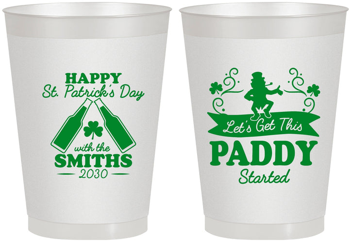 Personalized St Patricks Day 8 oz Frosted Cups - Lets Get The Paddy Started | 200014