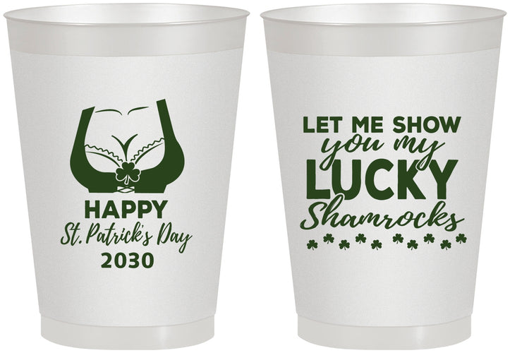 Personalized St Patricks Day 8 oz Frosted Cups - Shamrocks | 200015