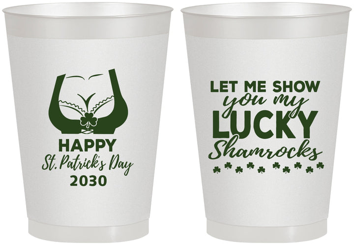 Personalized St Patricks Day 8 oz Frosted Cups - Shamrocks | 200015