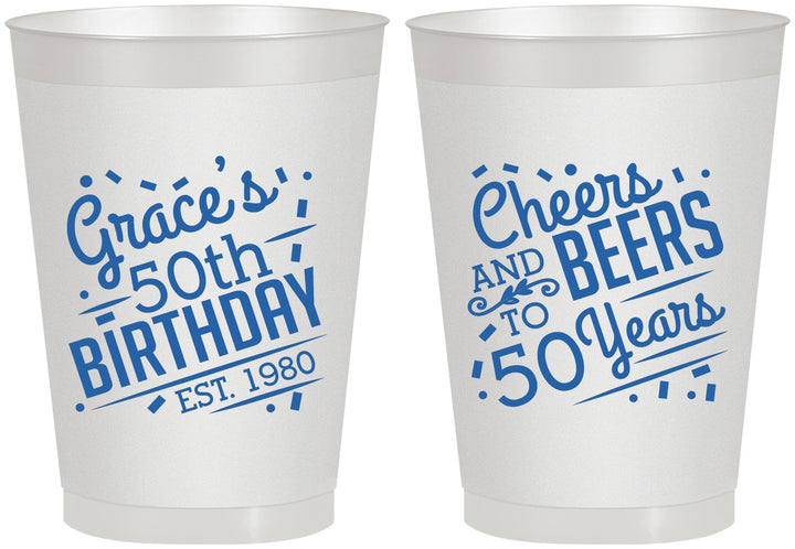 Personalized Birthday 8 oz Frosted Cups - Cheers Beers To 50 Years | 20003