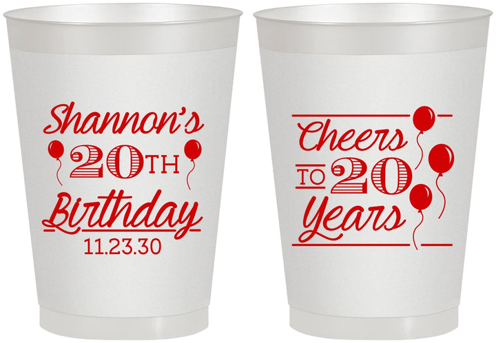 Personalized Birthday 8 oz Frosted Cups - Cheers To 20 Years | 20004