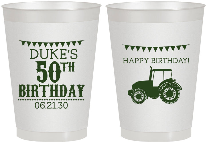 Personalized Birthday 8 oz Frosted Cups - 50th Tractor | 20005
