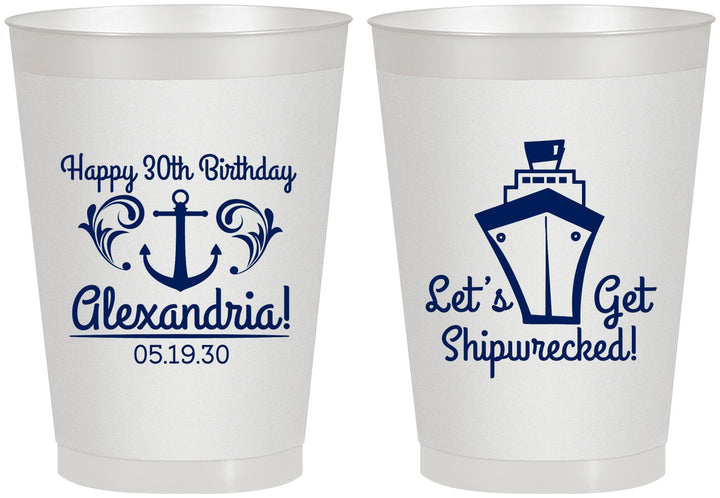 Personalized Birthday 8 oz Frosted Cups - 30th Shipwrecked | 20026