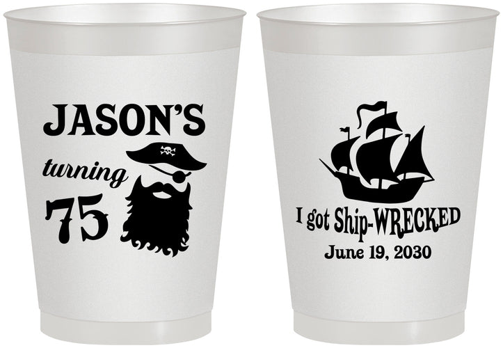 Personalized Birthday 8 oz Frosted Cups - 75th Shipwrecked | 20029