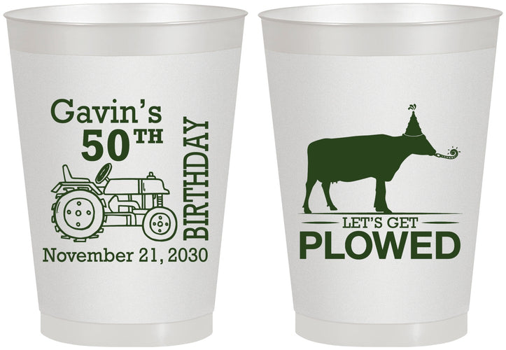 Personalized Birthday 8 oz Frosted Cups - 50th Lets Get Plowed | 20037