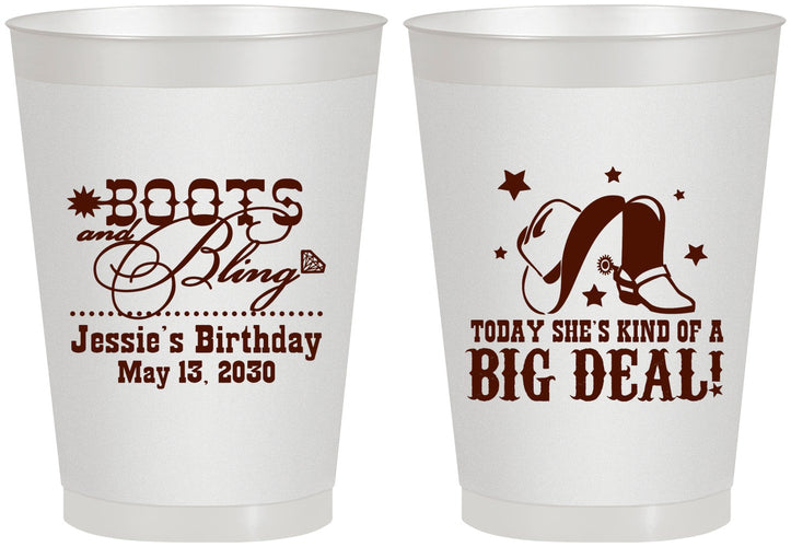 Personalized Birthday 8 oz Frosted Cups - Boots And Bling | 20038
