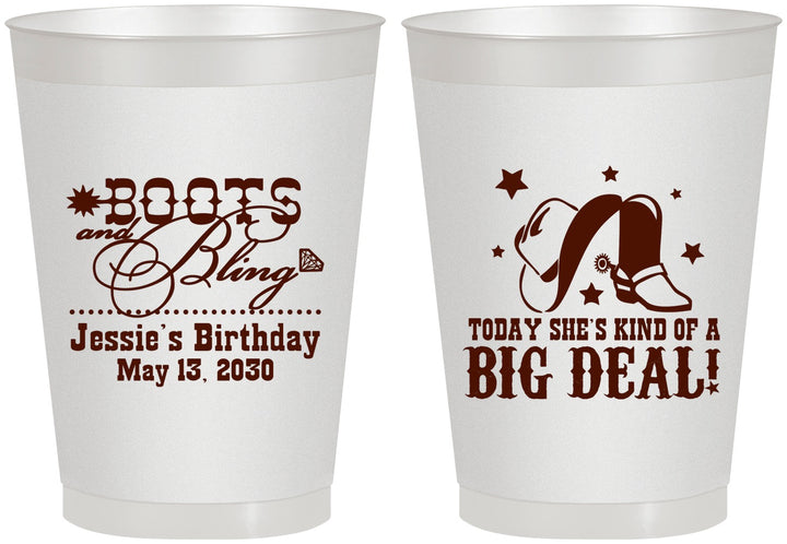 Personalized Birthday 8 oz Frosted Cups - Boots And Bling | 20038