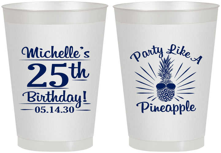 Personalized Birthday 8 oz Frosted Cups - 25th Pineapple | 20043