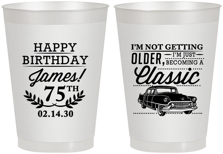 Personalized Birthday 8 oz Frosted Cups - 75th Classic Car | 20055