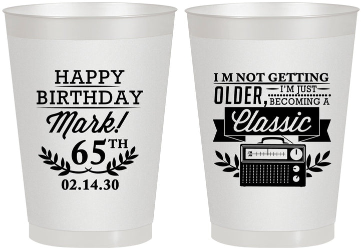 Personalized Birthday 8 oz Frosted Cups - 65th Classic Radio | 20056