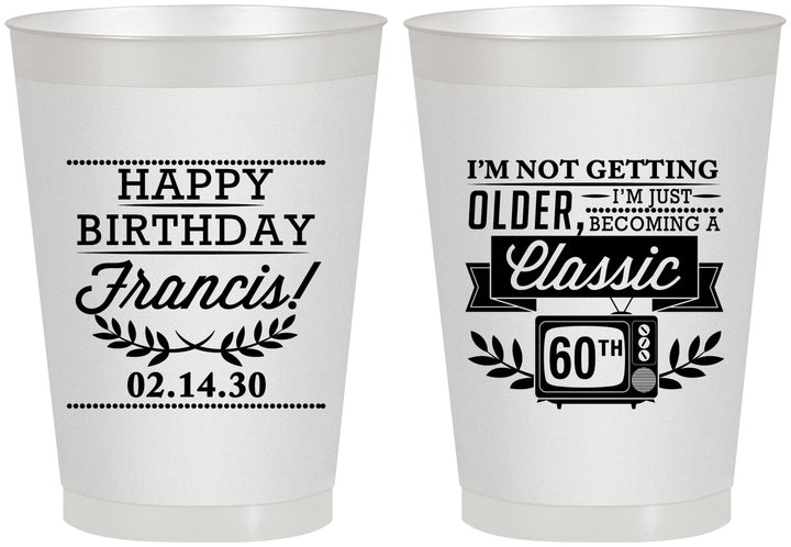 Personalized Birthday 8 oz Frosted Cups - 60th Classic Tv | 20057