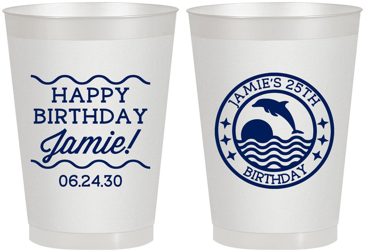 Personalized Birthday 8 oz Frosted Cups - 25th Dolphins | 20077