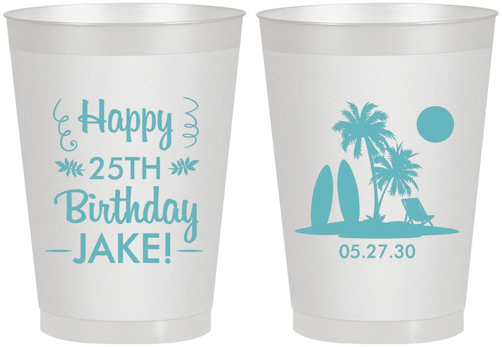 Personalized Birthday 8 oz Frosted Cups - 25th Beach | 20079