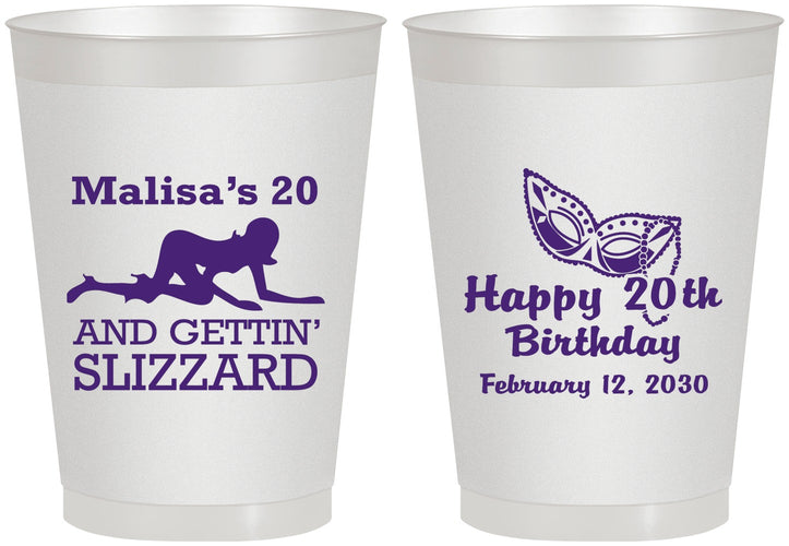 Personalized Birthday 8 oz Frosted Cups - 20th Mardi Gras | 20084