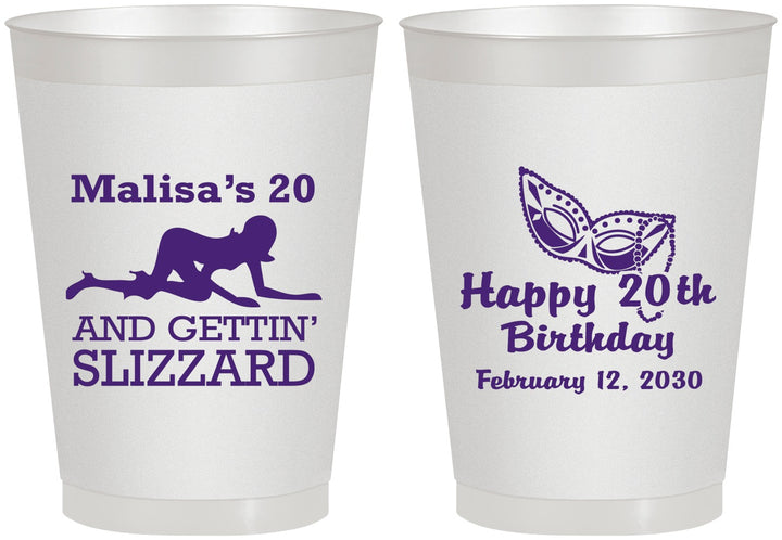 Personalized Birthday 8 oz Frosted Cups - 20th Mardi Gras | 20084
