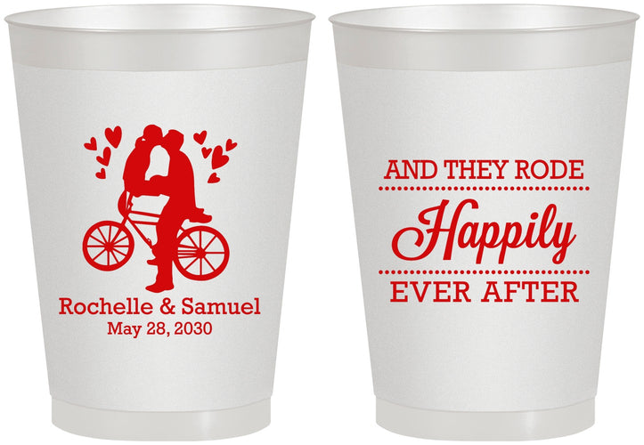 Personalized Wedding 8 oz Frosted Cups - Happily Ever After Bicycle | 201
