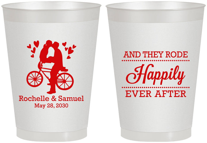 Personalized Wedding 8 oz Frosted Cups - Happily Ever After Bicycle | 201