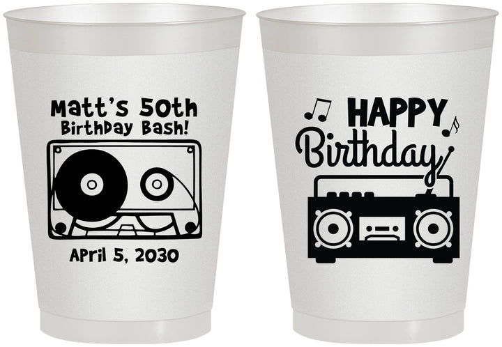Personalized Birthday 8 oz Frosted Cups - 50th Cassette Tape | 20117