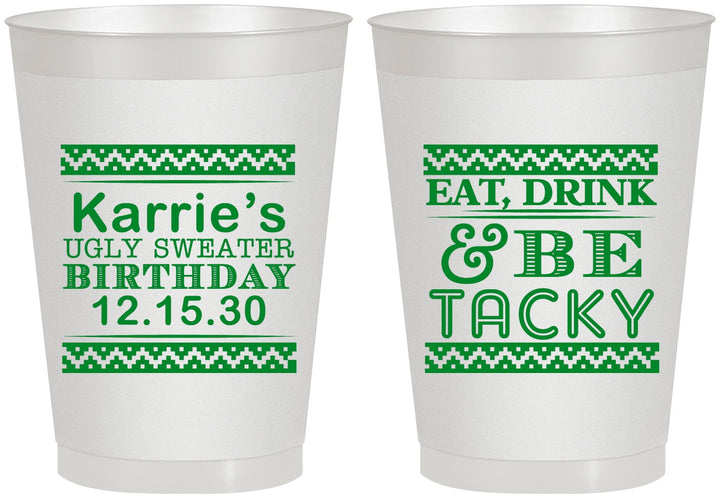Personalized Birthday 8 oz Frosted Cups - Christmas Eat Drink Tacky | 20137