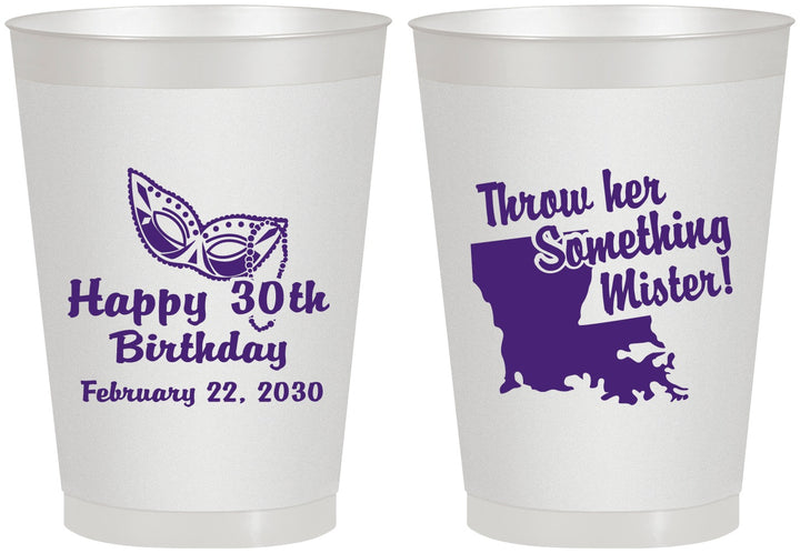 Personalized Birthday 8 oz Frosted Cups - 30th Mardi Gras | 20146