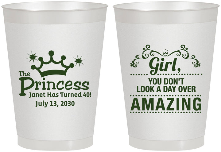Personalized Birthday 8 oz Frosted Cups - 40th Princess | 20152