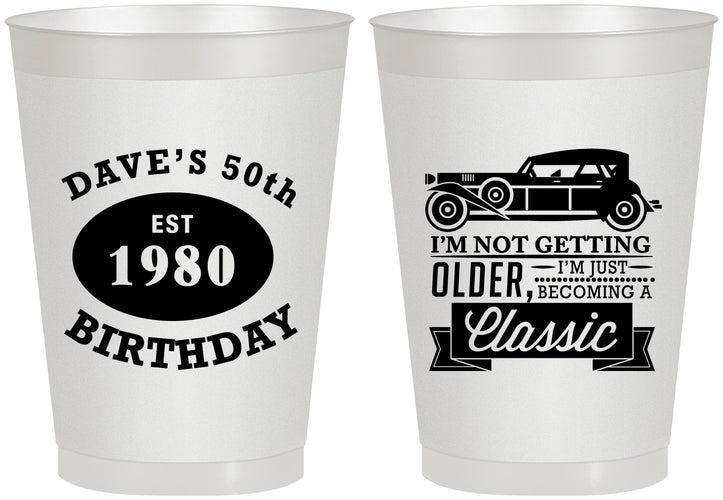 Personalized Birthday 8 oz Frosted Cups - 50th Classic Car | 20156
