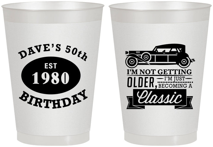 Personalized Birthday 8 oz Frosted Cups - 50th Classic Car | 20156