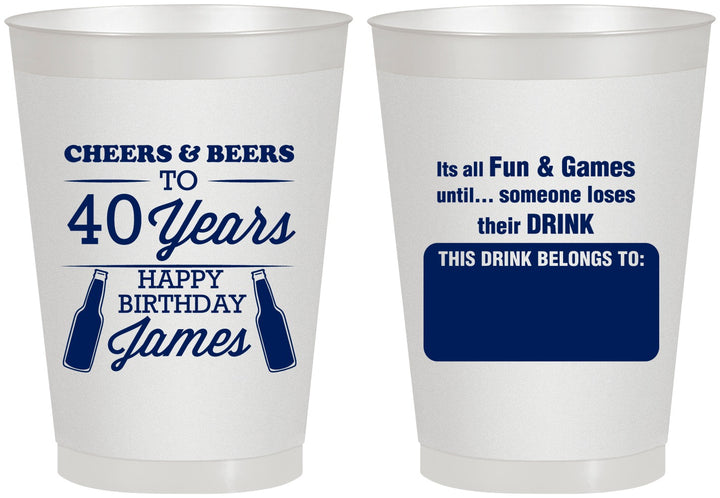 Personalized Birthday 8 oz Frosted Cups - Cheers Beers To 40 Years | 20165
