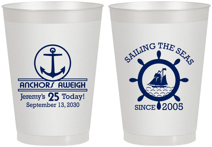 Personalized Birthday 8 oz Frosted Cups - 25th Nautical | 20168