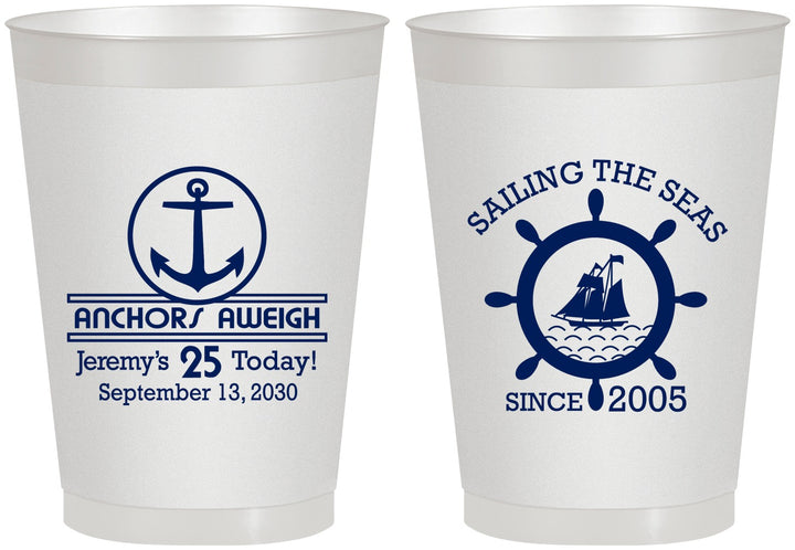 Personalized Birthday 8 oz Frosted Cups - 25th Nautical | 20168
