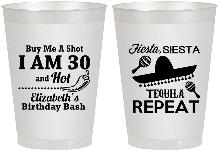 Personalized Birthday 8 oz Frosted Cups - 30th Fiesta Siesta Tequila | 20177