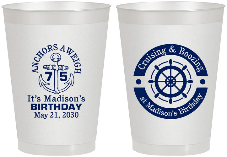 Personalized Birthday 8 oz Frosted Cups - 75th Nautical | 20178