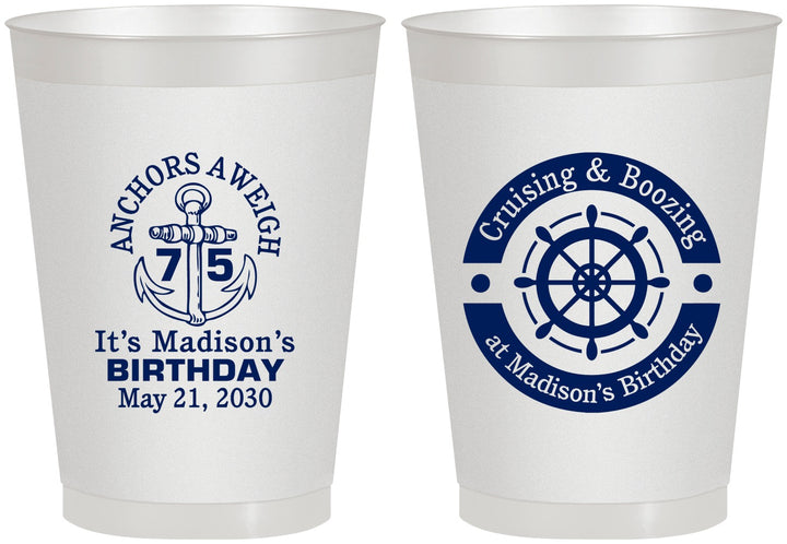 Personalized Birthday 8 oz Frosted Cups - 75th Nautical | 20178